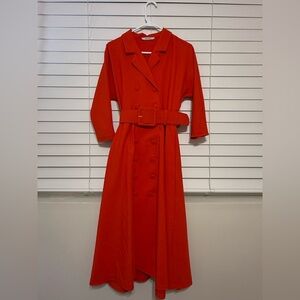 Retro Elegant Red Double-Breasted Midi Dress
